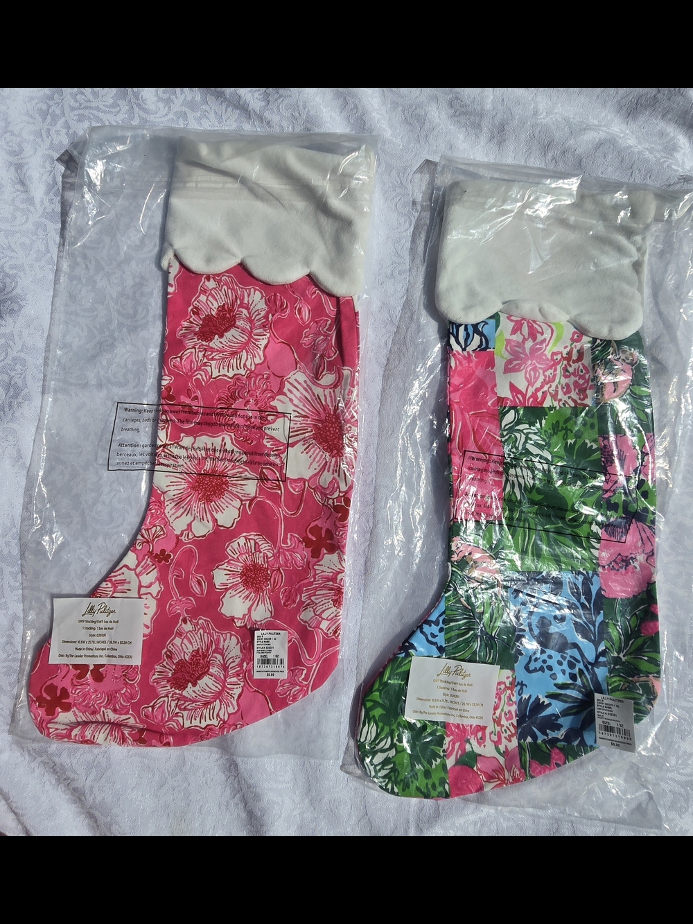 NWT Lilly Pulitzer Lot Of 2 Bright Pink & Multi Floral Stockings